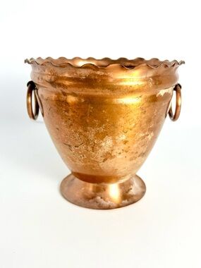 VTG Gregorian Vase Pot Planter Copper Mid Century Signed Decor Two Handles 5"